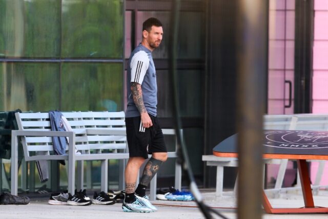 Inter Miami's Lionel Messi looks on during a training session the day before he was sideli