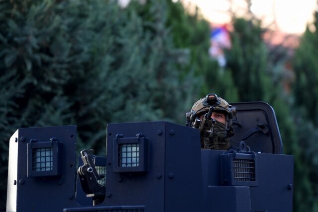 Kosovo police were still patrolling near the site of Sunday's attack
