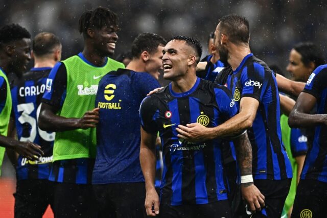 Lautaro Martinez (C) leads the Serie A scoring charts with five goals