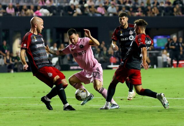One into two: Lionel Messi (centre) in action for Inter Miami