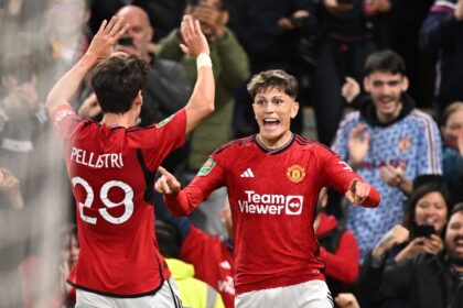 Manchester United's Alejandro Garnacho celebrates after scoring against Crystal Palace
