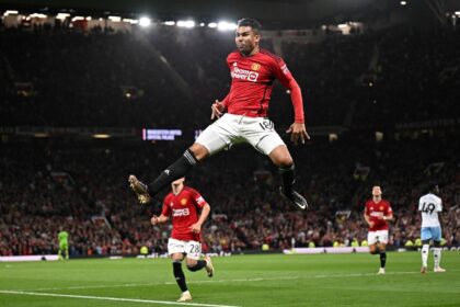 Manchester United's Casemiro celebrates scoring against Crystal Palace
