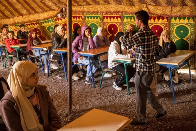 Morocco's education ministry has set up 32 traditional tents that serve as a school for 2,