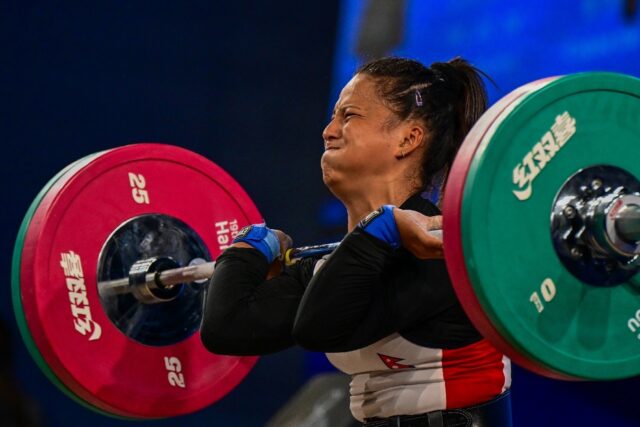Nepal's Maya Tika Gurung competes in the women's 49kg weightlifting
