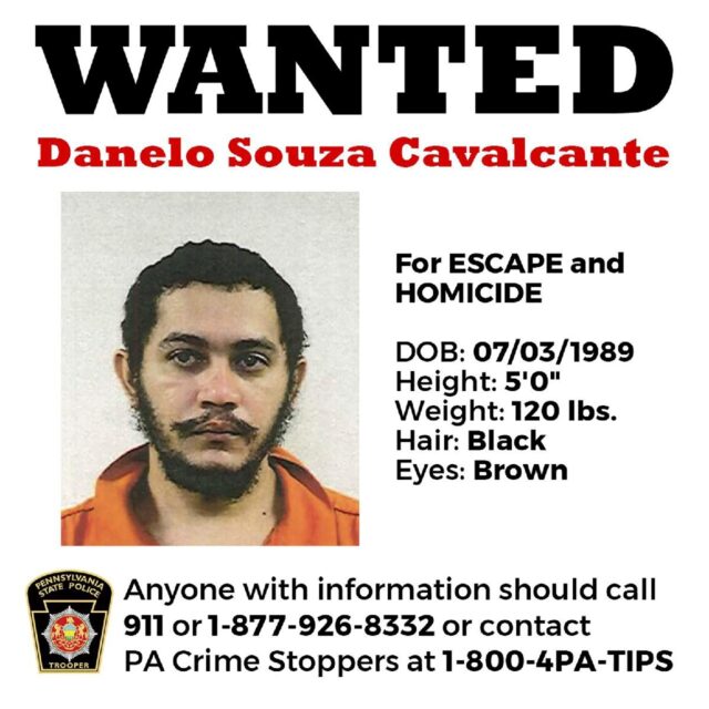 A wanted poster for escaped convicted murderer Danelo Souza Cavalcante