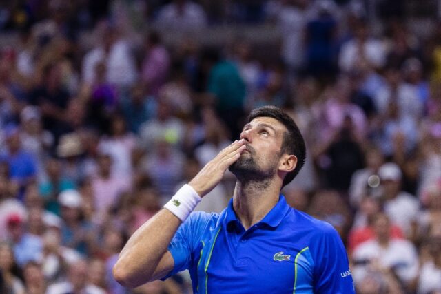 Serbia's Novak Djokovic celebrates his fourth round win over Borna Gojo at the US Open on
