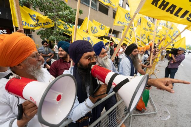 Several hundred Sikhs demonstrated outside the Indian consulate in Toronto in July