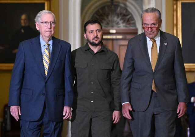 Ukrainian President Volodymyr Zelensky (C) visits US Congress, accompanied by US Senate Ma
