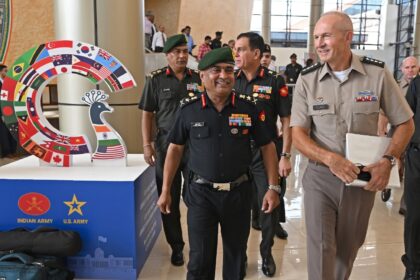 US Army chief Randy George (R) joined counterparts in New Delhi for a conference about threats to the Asia-Pacific region