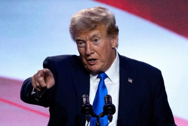 Former US president and Republican presidential hopeful Donald Trump speaks during the 'Pr