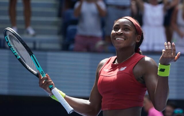 USA's Coco Gauff celebrates thrashing Jelena Ostapenko to reach the US Open semi-finals fo