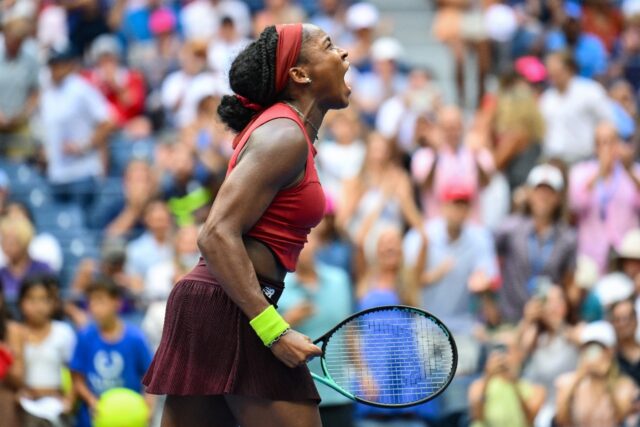 USA's Coco Gauff reacts after defeating Denmark's Caroline Wozniacki to reach the quarter-