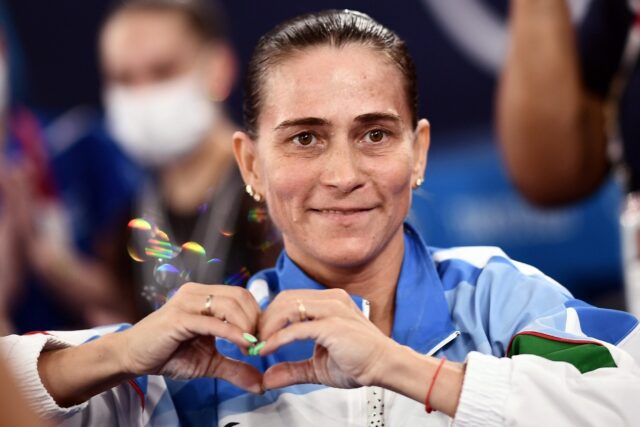 Uzbekistan's Oksana Chusovitina at the Tokyo Olympics