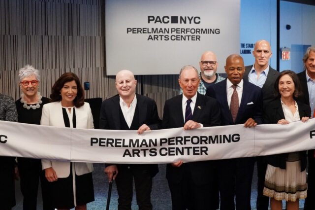 New York Governor Kathy Hochul (2nd L), Ron Perelman (3rd L), former New York City Mayor M