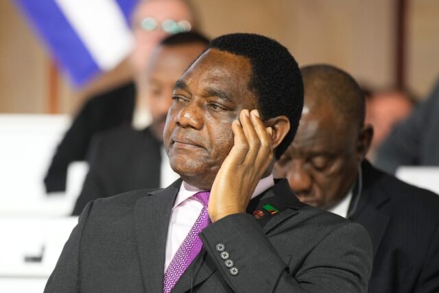 Zambian President Hakainde Hichilema listens during the closing session of the New Global