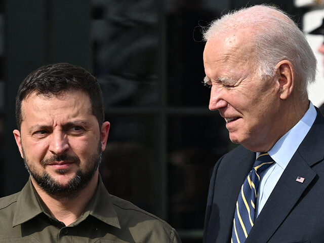 President Joe Biden welcomes Ukrainian President Volodymyr Zelensky at the South Portico of the White House in Washington, DC, on September 21, 2023. (SAUL LOEB/AFP via Getty Images)