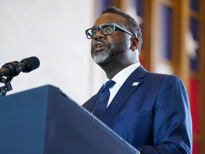 Brandon Johnson, addresses the crowd before President Joe Biden delivers remarks on the economy, Wednesday, June 28, 2023, at the Old Post Office in Chicago. (AP Photo/Evan Vucci)