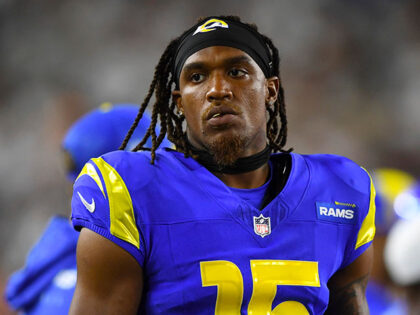 Los Angeles Rams wide receiver Demarcus Robinson (15) looks on from the bench during an NF