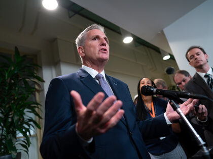 Speaker of the House Kevin McCarthy, R-Calif., talks to reporters following a closed-door meeting with House Republicans after his last-ditch plan to keep the government temporarily open collapsed yesterday, at the Capitol in Washington, Saturday, Sept. 30, 2023. A new vote is scheduled for Saturday. (AP Photo/J. Scott Applewhite)