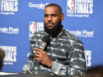 LOS ANGELES, CA - MAY 20: LeBron James #6 of the Los Angeles Lakers talks to the press after Game 3 of the 2023 NBA Playoffs Western Conference Finals against the Denver Nuggets on May 20, 2023 at Crypto.Com Arena in Los Angeles, California. NOTE TO USER: User expressly acknowledges …
