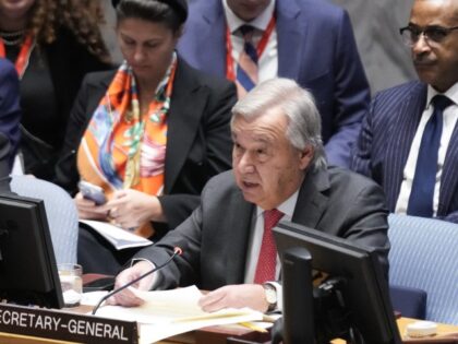United Nations Secretary-General Antonio Guterres speaks during a Security Council meeting