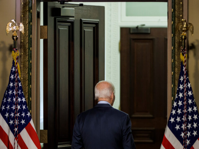 US President Joe Biden exits during a roundtable discussion with Jewish community leaders