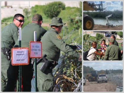 Border Patrol agents cutting and moving razor wire near Eagle Pass, Texas. ()
