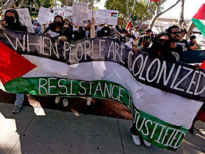 Long Beach, CA - Cal State Long Beach students hold a campus rally in support of Palestinians caught up in the conflict that continued to rage unabated between Arabs and Jews in the Middle East on Tuesday, Oct. 10, 2023. (Luis Sinco / Los Angeles Times via Getty Images)