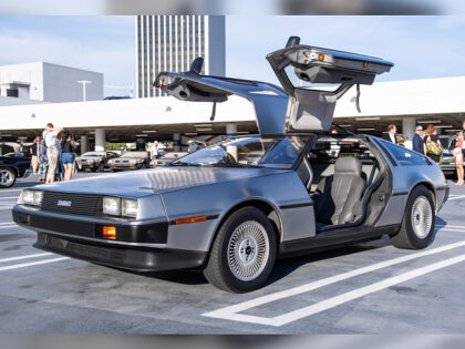 LOS ANGELES, CALIFORNIA - JUNE 10: General view of DeLorean cars parked during the LA spec
