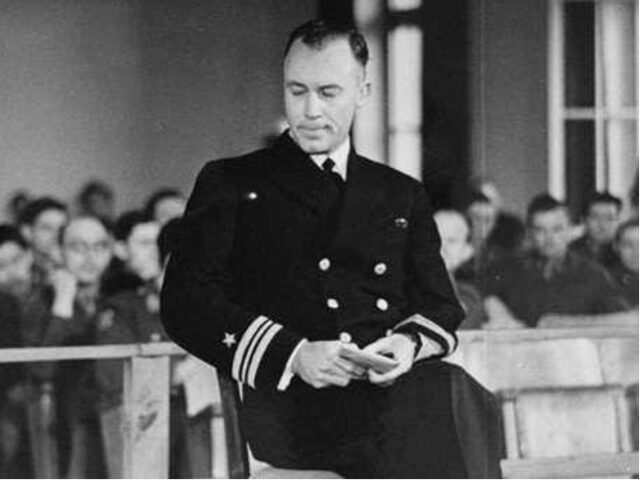 Jack Taylor testifying in trials of his captors ( National Archives)