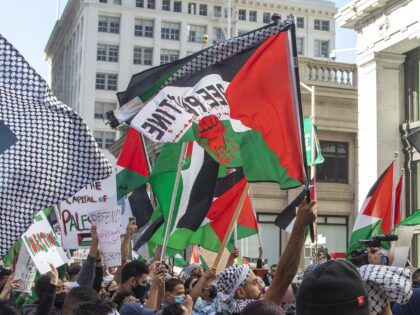 Free Palestine bloody flag (Burak Arik/Anadolu Agency via Getty)