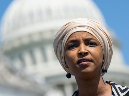 US Representative Ilhan Omar, Democrat of Minnesota, speaks during a press conference with
