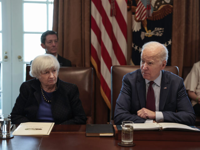 WASHINGTON, DC - MARCH 03: U.S. Secretary of the Treasury Janet Yellen listens as U.S. Pre
