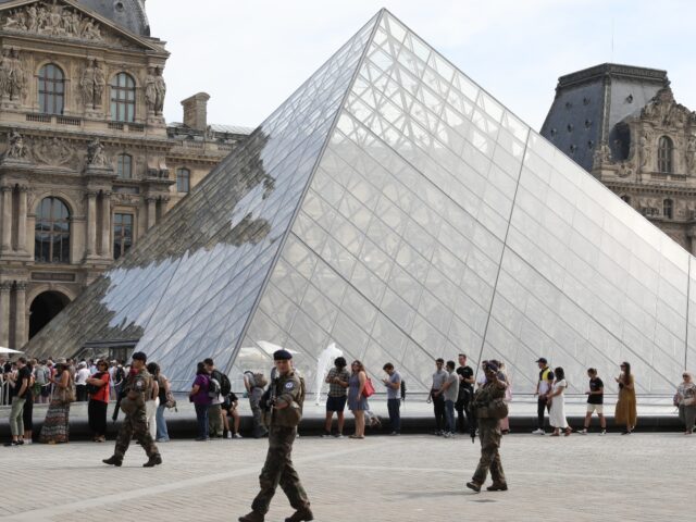 PARIS, FRANCE - JULY 07: Police take security measures around Louvre Museum in Paris, France on July 07, 2023. Protests that shook France because of the killing of a teen by police last week have affected tourism during the height of the summer travel season. (Photo by Alaattin Dogru/Anadolu Agency …