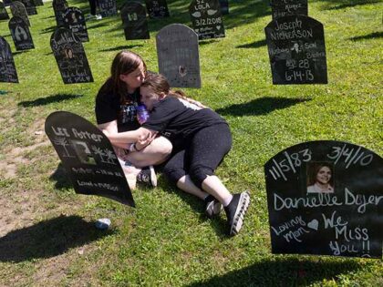 Friends and family members of people who have died from overdoses in Broome County gather for an annual memorial, August 19, 2023, in downtown Binghamton, New York. 277 names were represented with replica tombstones downtown to bring awareness to the struggles of addiction and the dangers of fentanyl and other …