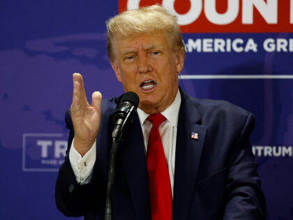 Former US President and 2024 Presidential hopeful Donald Trump delivers remarks at a Team Trump Iowa Commit to Caucus event in Maquoketa, Iowa, on September 20, 2023. (Photo by KAMIL KRZACZYNSKI / AFP) (Photo by KAMIL KRZACZYNSKI/AFP via Getty Images)