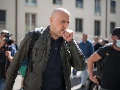 French Swiss Far-right essayist Alain Bonnet de Soral, known as Alain Soral arrives for an appeal by the prosecutor following his trial on homophobic remarks about a journalist at the courthouse in Lausanne on September 27, 2023. Soral was fined by a Swiss court on December 16, 2022 for defamation …