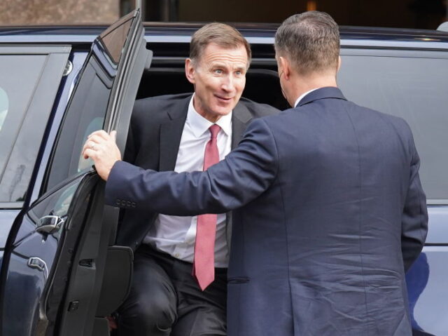 Chancellor of the Exchequer Jeremy Hunt arrives at the Conservative Party annual conference at the Manchester Central convention complex. Picture date: Monday October 2, 2023. (Photo by Stefan Rousseau/PA Images via Getty Images)