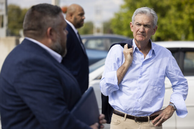 Jerome Powell, chairman of the US Federal Reserve, during a walking tour in York, Pennsylv