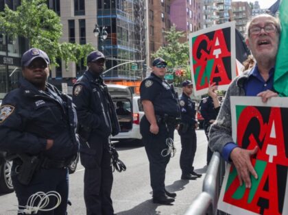 New York Police Department (NYPD) takes strict security measures as Pro-Palestinian and pro-Israeli protesters rally outside the Israeli consulate in Manhattan, New York City, United States on Monday, October 9, 2023. (Photo by Selcuk Acar/Anadolu Agency via Getty Images)