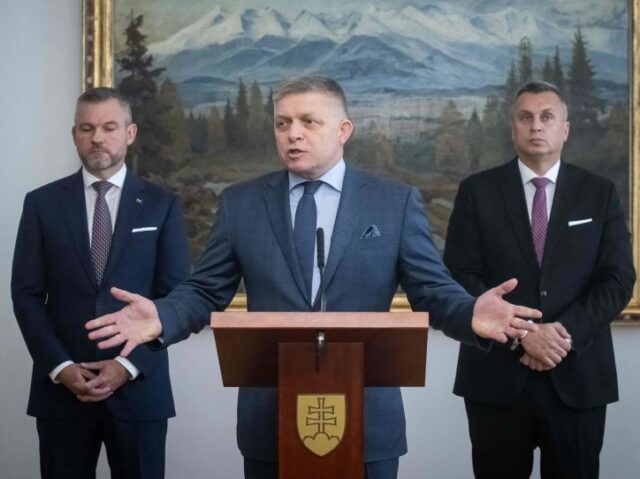 (L-R) The chairman of the "Voice" (Hlas) political party Peter Pellegrini, the C