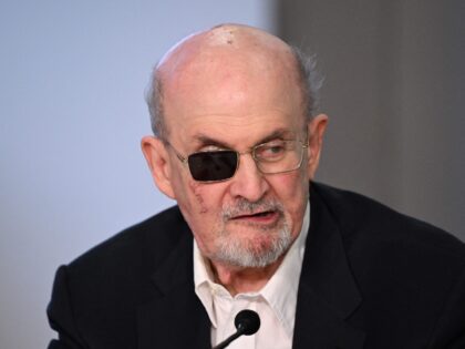 British-US author Salman Rushdie addresses a press conference at The Frankfurt Book Fair i