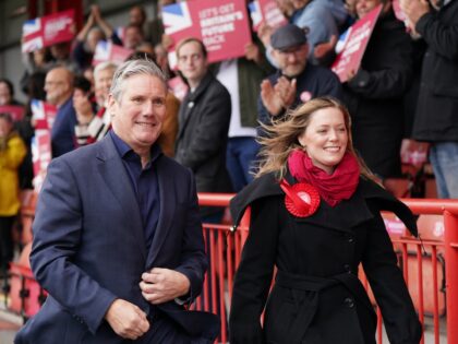 Newly elected Labour MP Sarah Edwards leaves Tamworth Football Club with party leader Sir