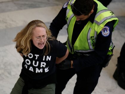 Reid - WASHINGTON, DC - OCTOBER 18: A demonstrator is detained by U.S. Capitol Police for