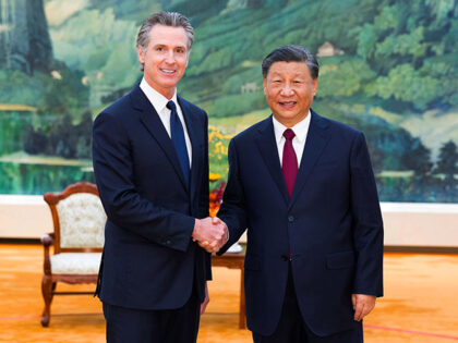 Jinping meets with Gavin Newsom, governor of the U.S. state of California, at the Great Hall of the People in Beijing, capital of China, Oct. 25, 2023. (Photo by Huang Jingwen/Xinhua via Getty Images)