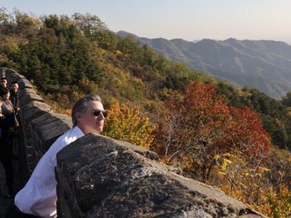 Gavin Newsom, governor of the U.S. state of California, visits the Mutianyu section of the
