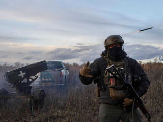 BAKHMUT, UKRAINE - OCTOBER 29: The moment of the shot from the MLRS, as the Military speci