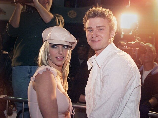 Britney Spears and boyfriend Justin Timberlake arrive at the premiere of her movie "Crossr