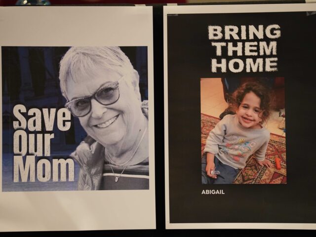 Hostage posters (Lucy North/PA Images via Getty)