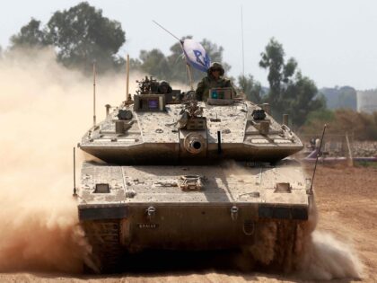 Israeli tank head-on (Menahem Kahana / AFP via Getty)